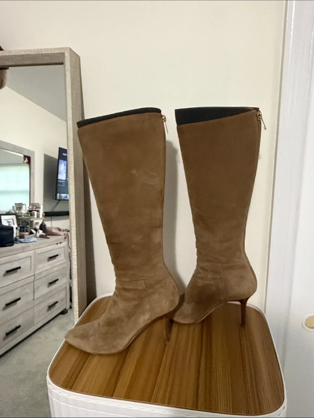 Jimmy Choo Tall Suede Over-the-Knee Boots in Camel Brown